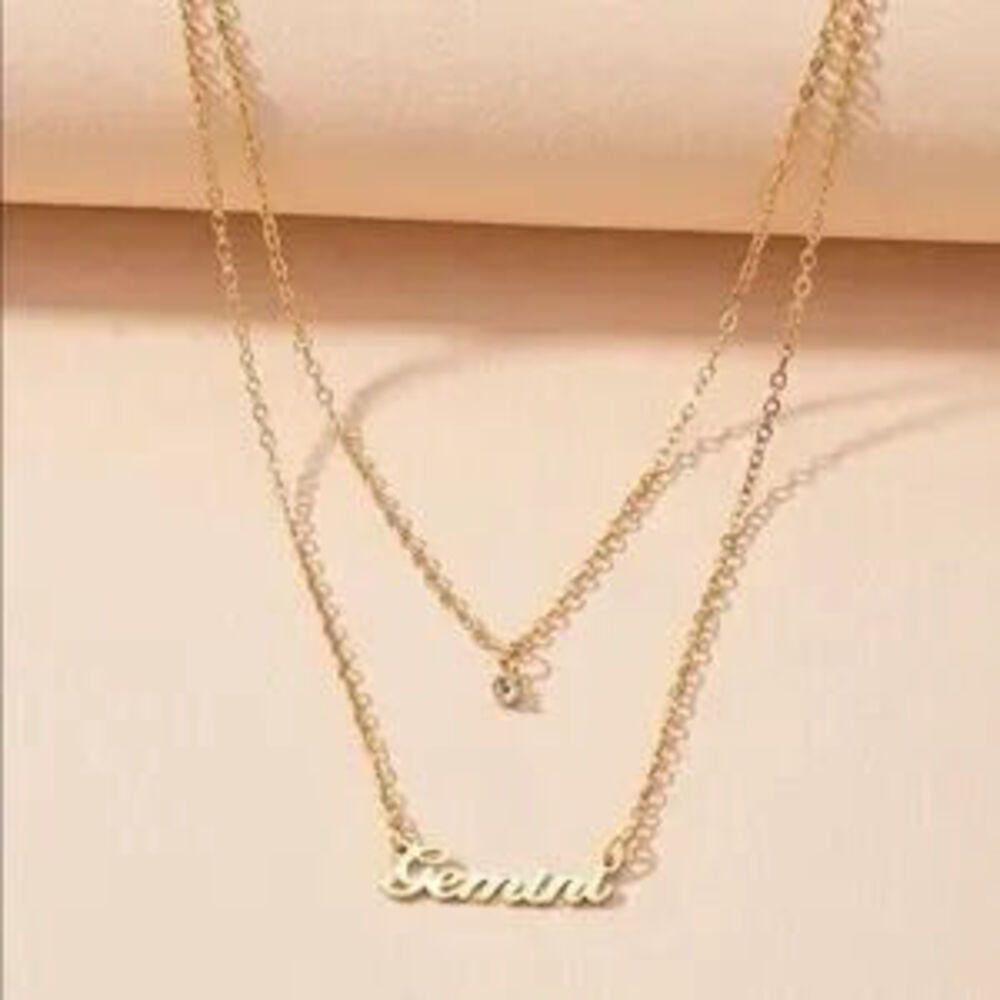 Gold Rhinestone & Gemini Layered Necklace - Picture 2 of 2